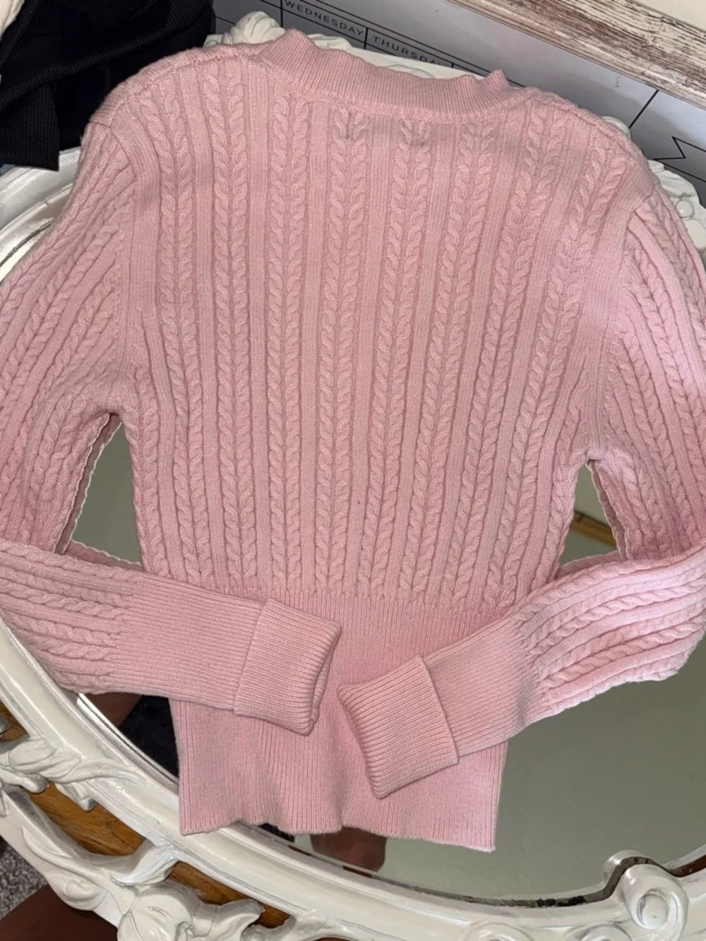 Arden B Light Pink Cable Crewneck Sweater